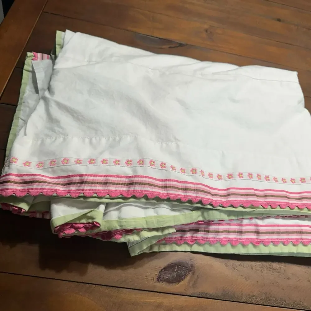 Pottery Barn Kids Pink Ribbon Floral Crib Bed Skirt Dust
